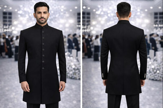 Luxury All-Black Embroidered Sherwani for Groom