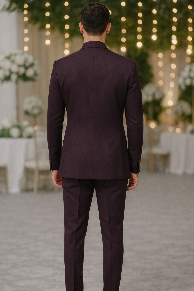 Plum Purple Luxury Embroidered Tuxedo Suit for Men with Hand-Beaded Floral Detailing | Premium Wedding & Partywear