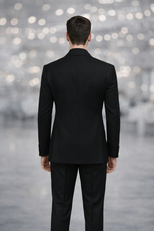 Black Luxury Three-Piece Tuxedo Suit for Men with Embellished Lapel | Designer Wedding & Partywear Set