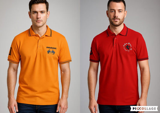 Men’s Polo T-Shirt Combo (Orange & Red) – Premium Cotton Dual Pack