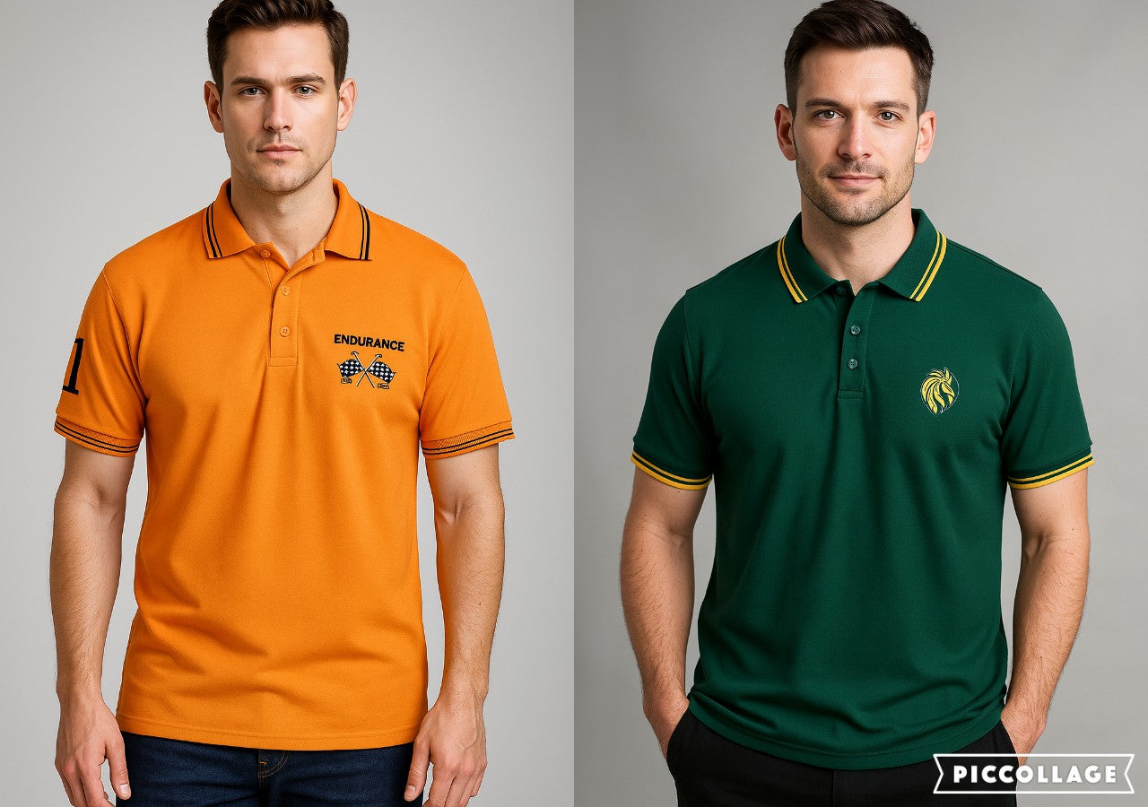Men’s Polo T-Shirt Combo (Orange & Bottle Green) – Premium Dual Pack