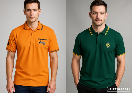 Men’s Polo T-Shirt Combo (Orange & Bottle Green) – Premium Dual Pack