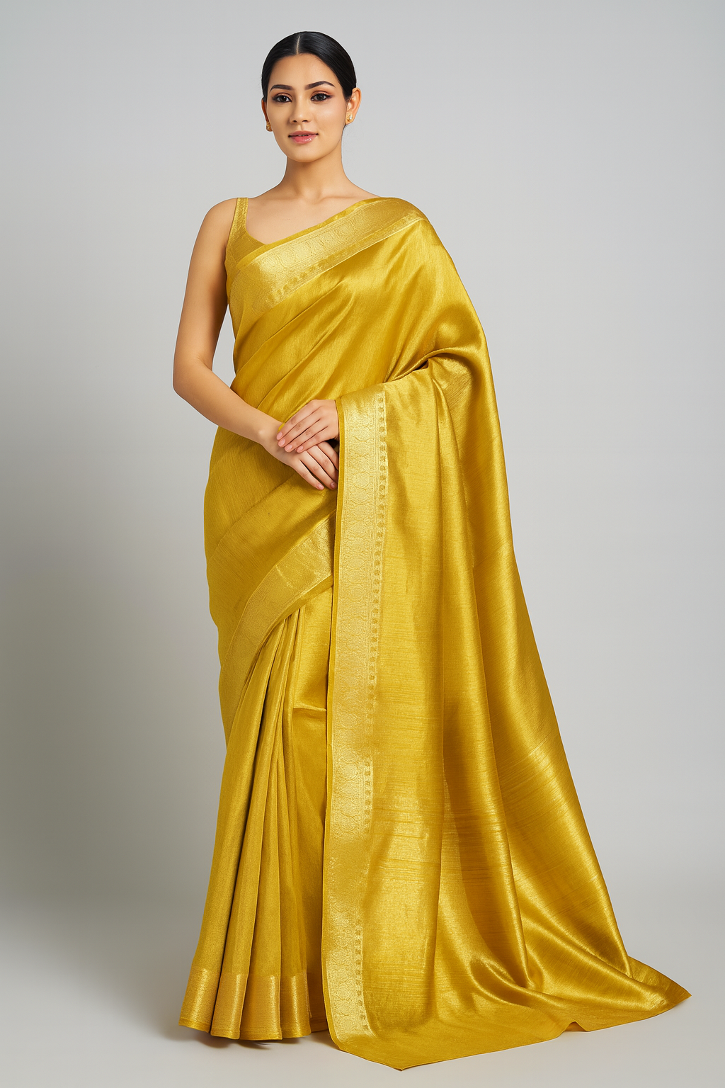 Royal Mustard Gold Handloom Silk Saree with Self-Weave Border – Elegant Party & Wedding Wear