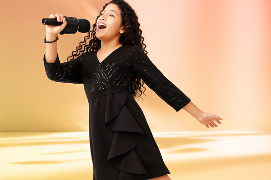 Crazy Fashion Sparkle Ruffle Black Dress