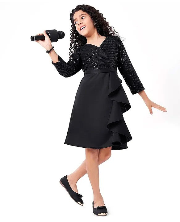 Crazy Fashion Sparkle Ruffle Black Dress